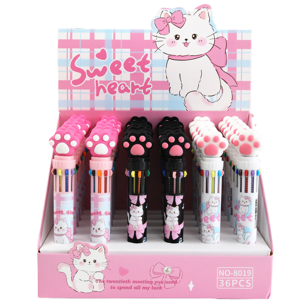 Cutie gato garra lápiz de bolas de diez colores de alto valor de color rosa lápiz de bolas multicolor material de cuentas de mano Estudiantes papelería