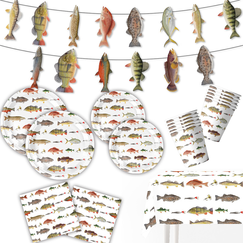 Gone Fishing Party Decoration Fishing Theme Tableware Set Little Fisherman Go Fishing Birthday Party Supplies