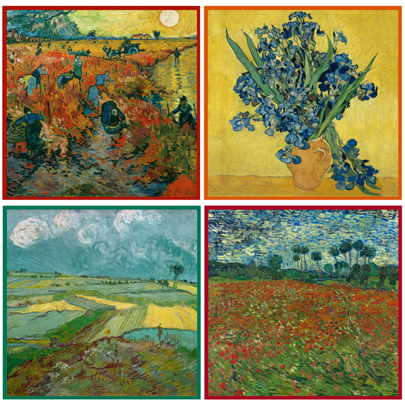 Van Gogh Series Children's Silk Scarf Small Square Scarf Autumn and Winter Stylish Fashion Neck Decorative Scarf Collocation Shirt