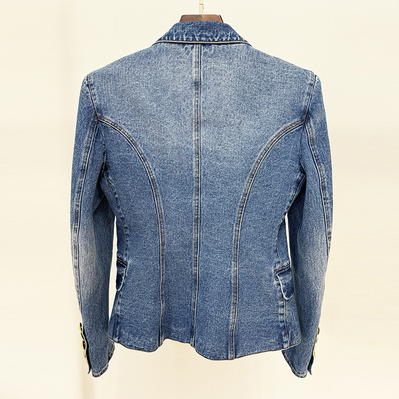 Damenbekleidung Promi-Temperament schmale zweireihige Anzugjacke aus gewaschenem Denim_voghion.com