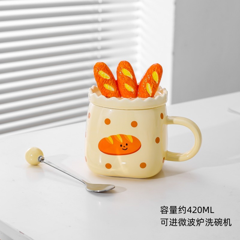 Taza de cerámica creativa de estilo japonés taza de pan taza de pareja taza de agua con tapa cuchara taza de café desayuno taza de leche