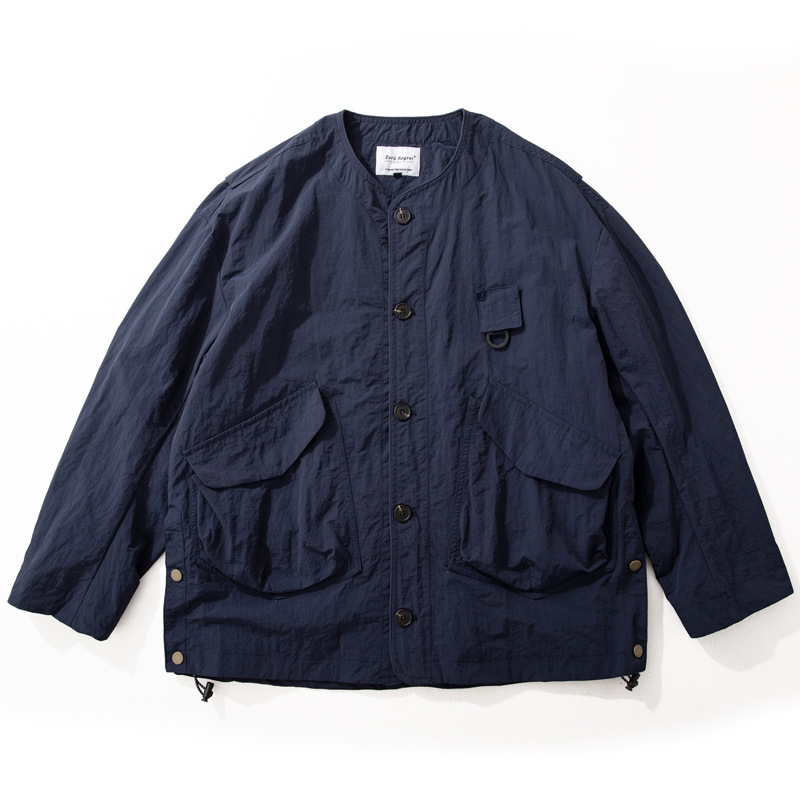 Outdoor Mountain Style Trendy Collarless Casual Jacket for Men, New Spring and Autumn American Style Loose Fit with Large Pockets Versatile Workwear Jacket Outdoor Mountain Style Trendy Collarless Casual Jacket for Men, New Spring and Autumn American Style Loose Fit with Large Pockets Versatile Workwear Jacket