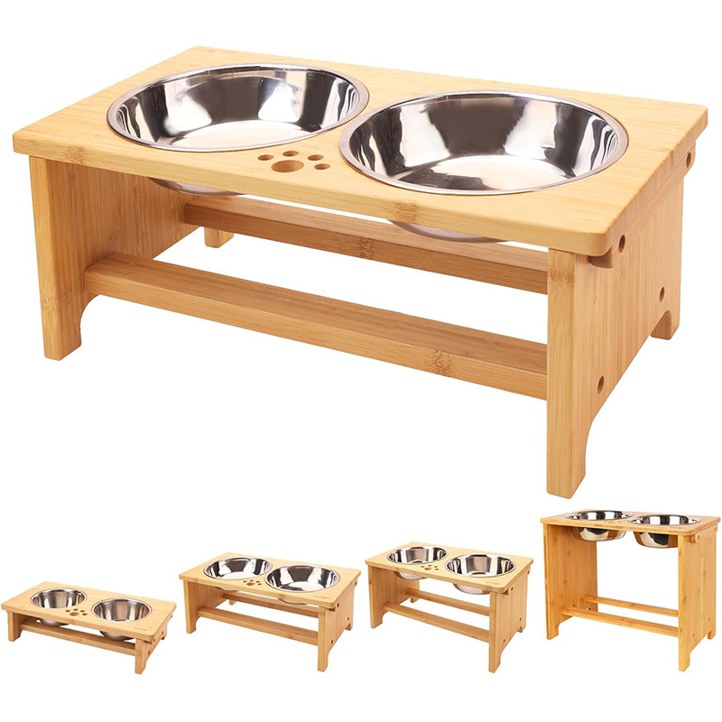 bambú para mascotas, perros y gatos, rack de madera antideslizante para mascotas, mesa de alimentación de agua potable para perros y gatos, rack de platos para perros y gatos