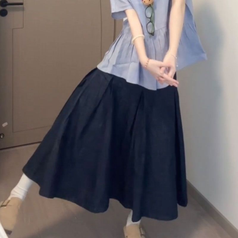 甜美学院风可爱宽松短袖衬衫女学生夏季新款叠穿显瘦半身裙两件套|undefined