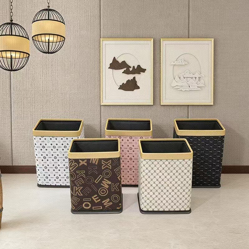 Double-layer square trash can living room high-grade bag leather wastebasket bedroom large-scale creative commercial catering ins style Double-layer square trash can living room high-grade bag leather wastebasket bedroom large-scale creative commercial catering ins style