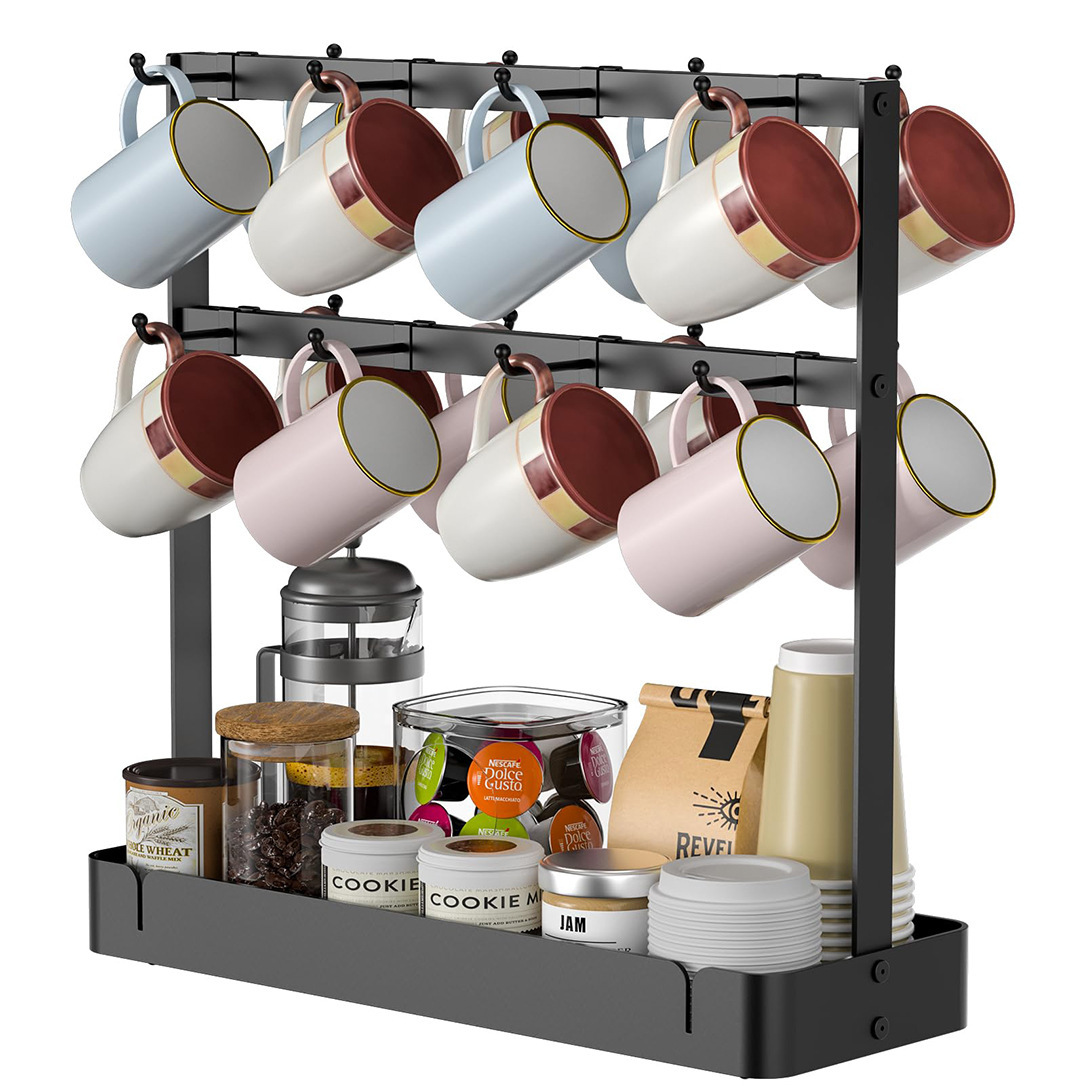 Estante de taza de café de gancho móvil multicapa sin perforación para cocina doméstica percha de taza para almacenar y organizar artículos diversos