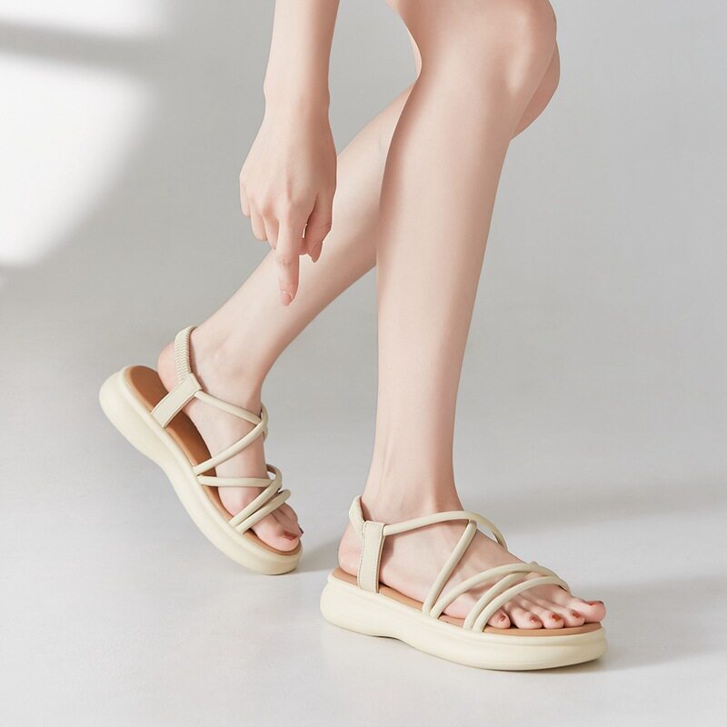 Sandal La Mã đế dày quai chữ V nữ thời trang đi biển — M560 màu be