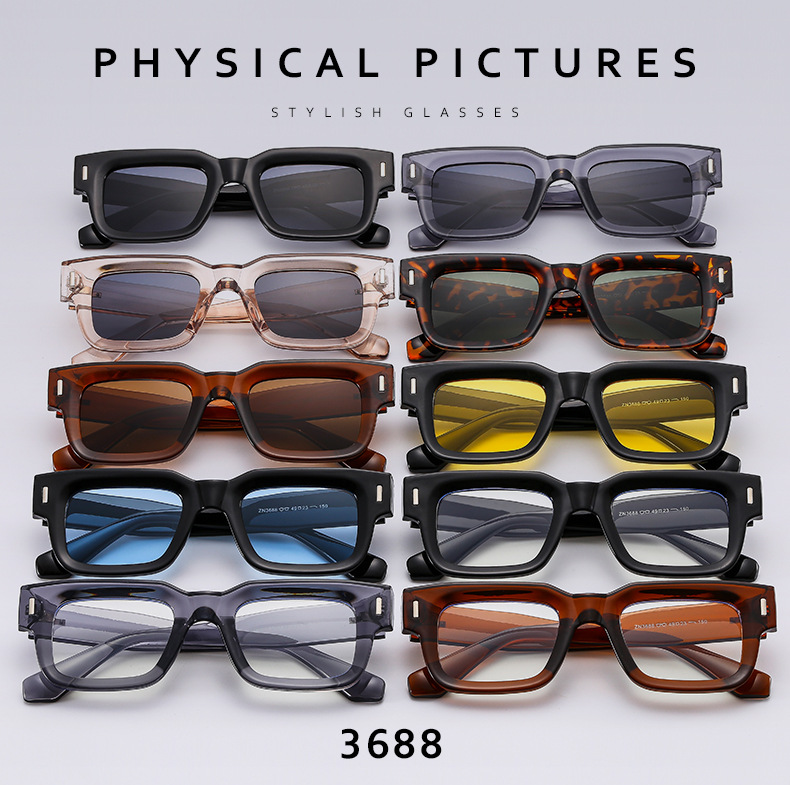 Solid Color Pattern Unisex Gender Retro Solid Color Ac UV400 Protection Square Full Frame Men's Sunglasses