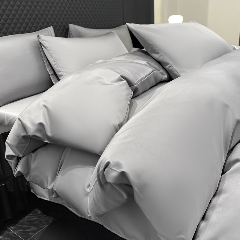 Solid Colour Duvet Cover Set And Ice Silk Premium Bed Sheet_voghion.com