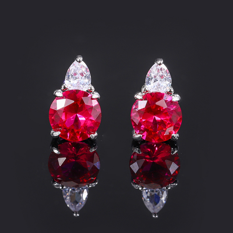 Zhuang Sheng joyería S925 joyería de plata simulación rojo zafiro redondo nicho estilo diario traje 9mm-6mm