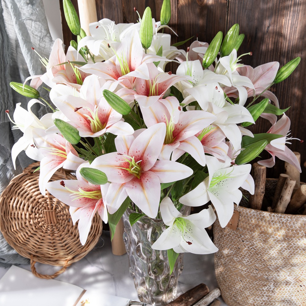 Wedding Artificial Double-Head 3D Printed Lily Simulation Flower Manufacturer Home Decoration Cross-Border Wholesale INSMW31587Y