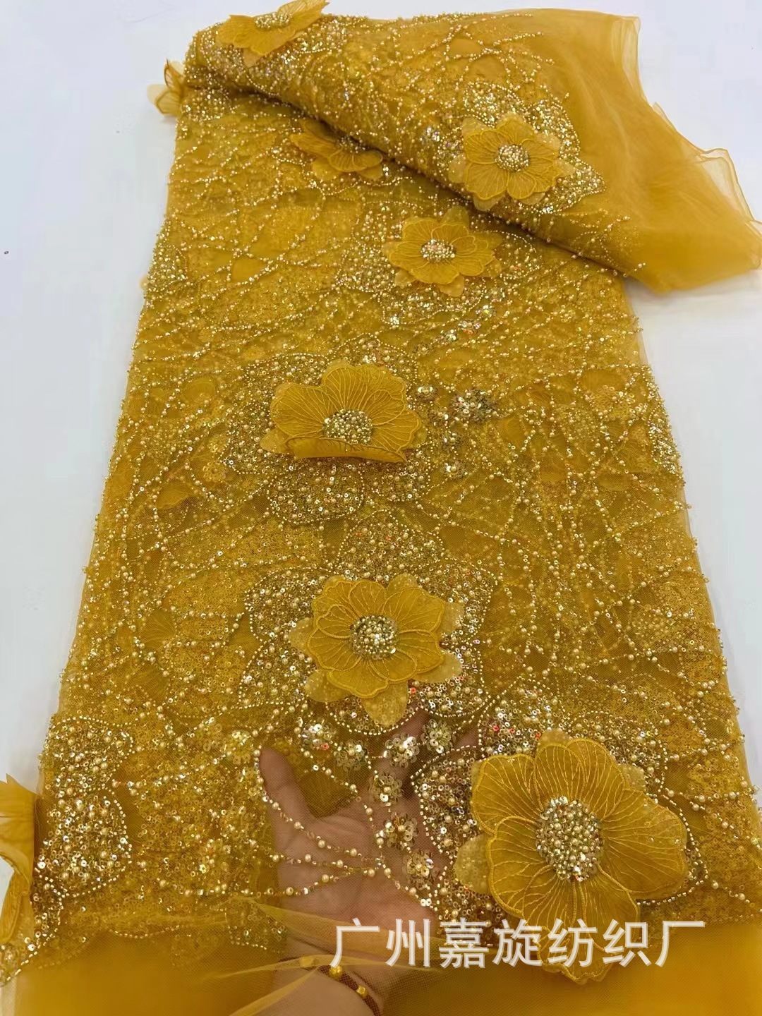 Industria pesada tridimensional bordado encaje tela vestido francés perspectiva regalo moda pettiskirt bordado tela JX4006
