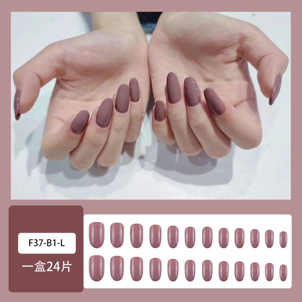 Ventas transfronterizas calientes sólidas de frijol, uñas ovales suaves y elegantes, estilo diario de usar uñas 24 piezas de parche de uñas terminado