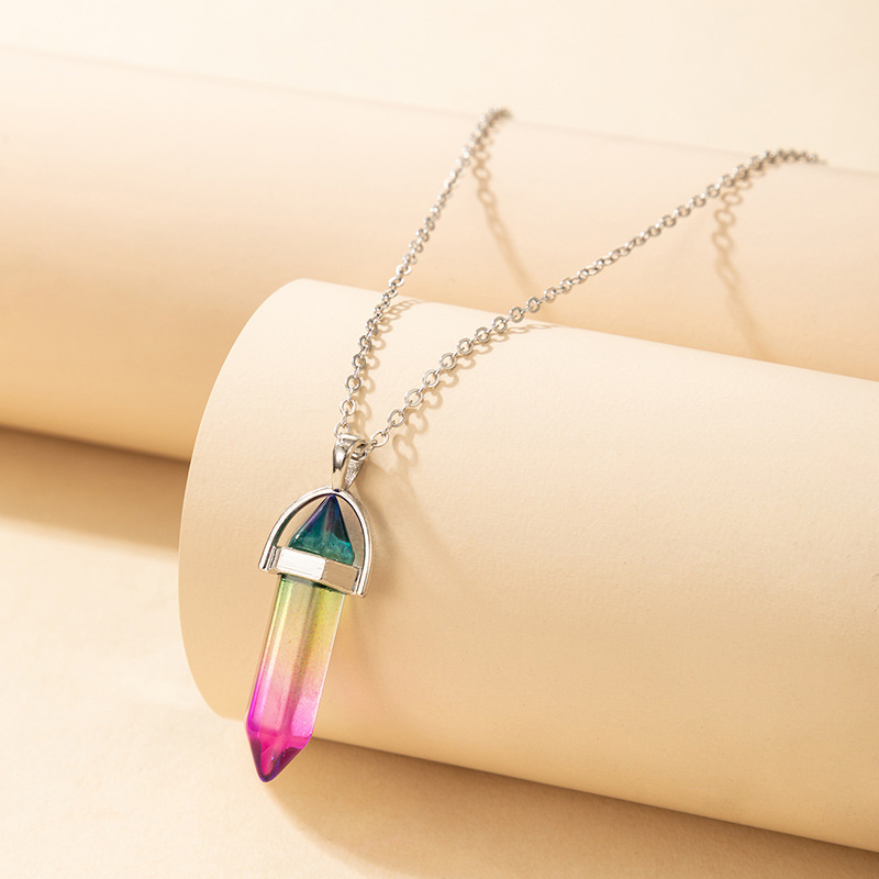 European and American new necklace multicolor bullet necklace personality single layer hexagonal col