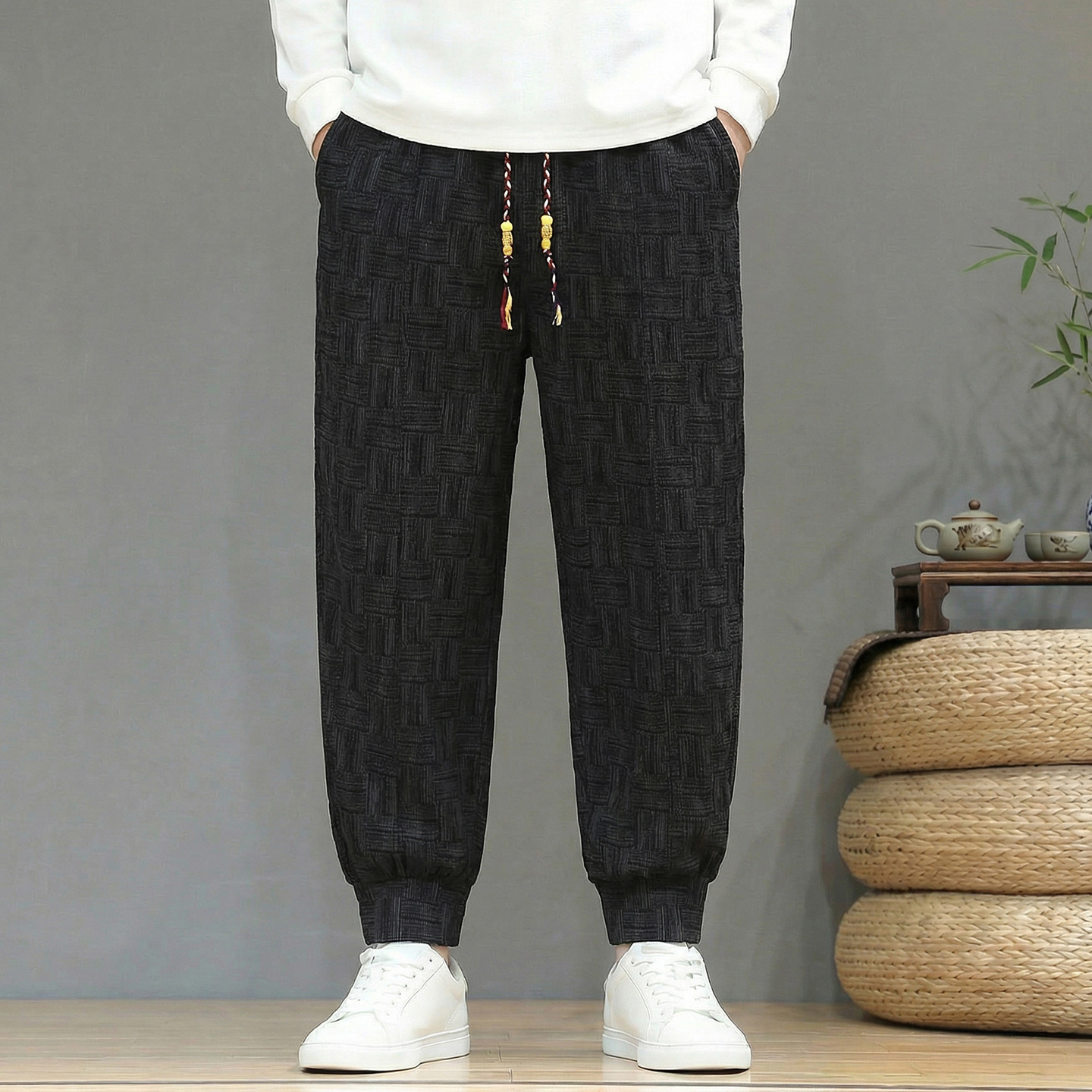 American-Style Tie-Dye Woven Pattern New Chinese-Style Jogger Pants for Men, Spring and Summer New Loose Plus-Size Chinese-Style Long Pants