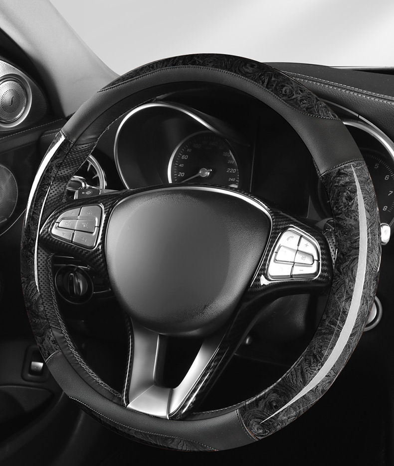 Car peach wood pattern steering wheel cover ultra-thin four-season universal summer non-slip half set of card-type decorative handle cover for men