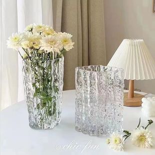 Ins-Style Handmade Glacier Transparent Vase Glass Wholesale Hydroponic Flower Arrangement Living Room Decoration Ornaments Ins-Style Vase