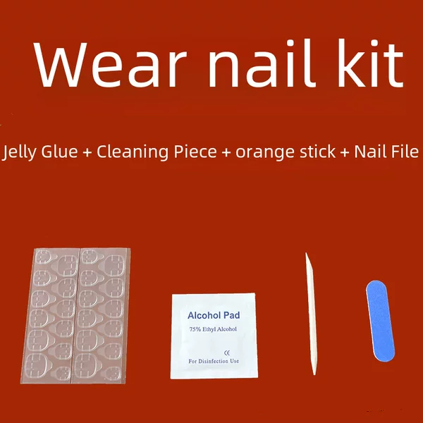 Wearable Nail Tool Set, Manicure Tool Kit, 4-Piece Set, Yellow Glue, Traceable Jelly Glue, Fake Nail Matching Tools