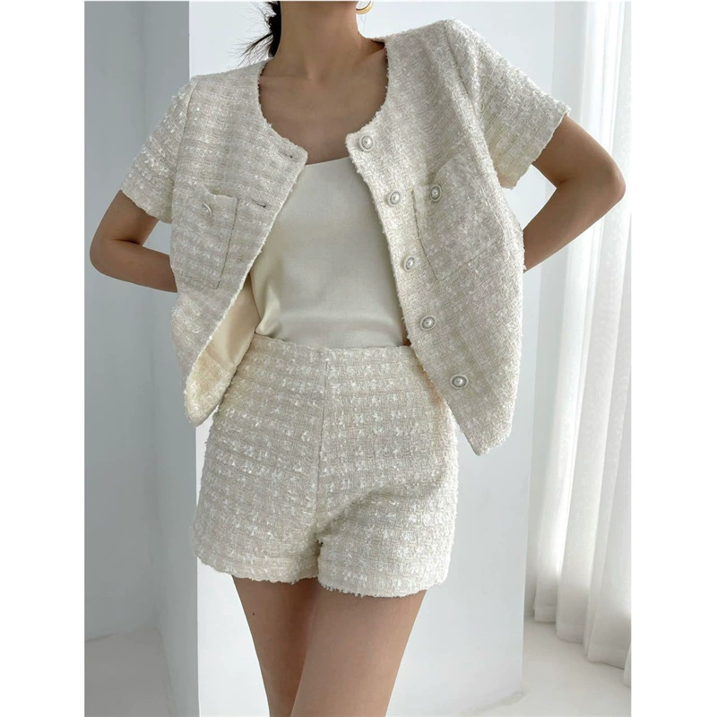 Элегантная летняя куртка с круглым воротником, комплект, стиль Chanel