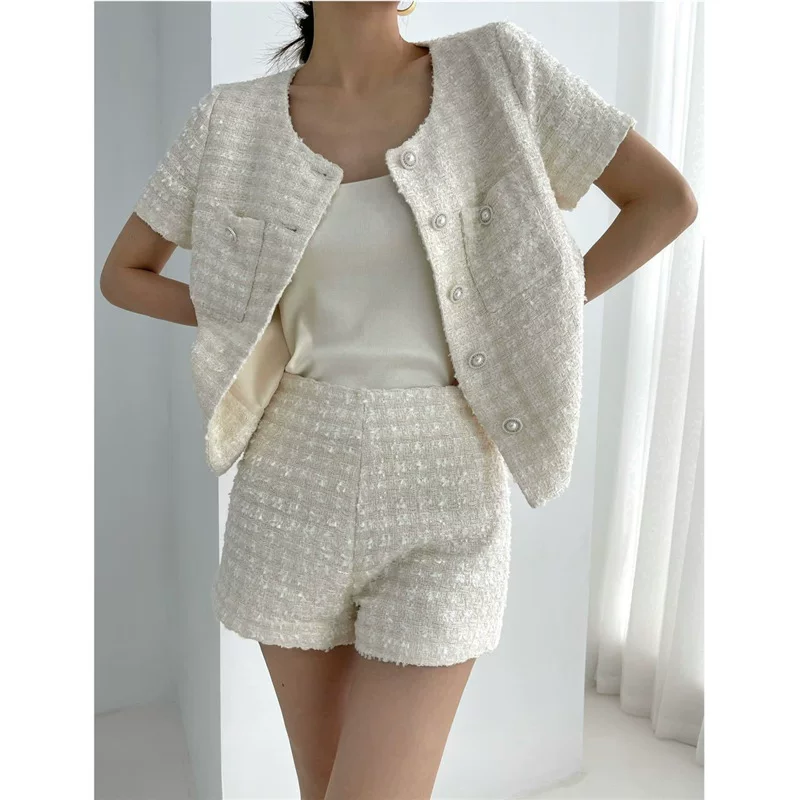 Элегантная летняя куртка с круглым воротником, комплект, стиль Chanel