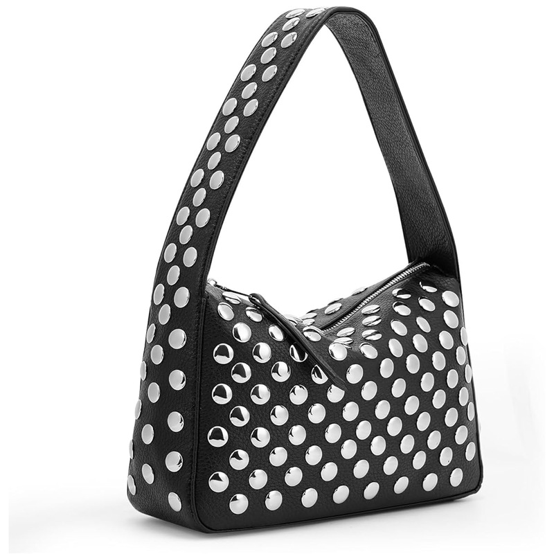 Rivet Wallet Black Shoulder Bag Y2K Women's Textured Handbag Soft Leather Autumn and Winter Underarm Bag for Commuting