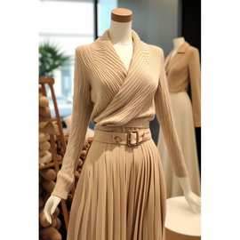 初秋新款女装针织套装茶系穿搭名媛小香风毛衣半身裙子两件套