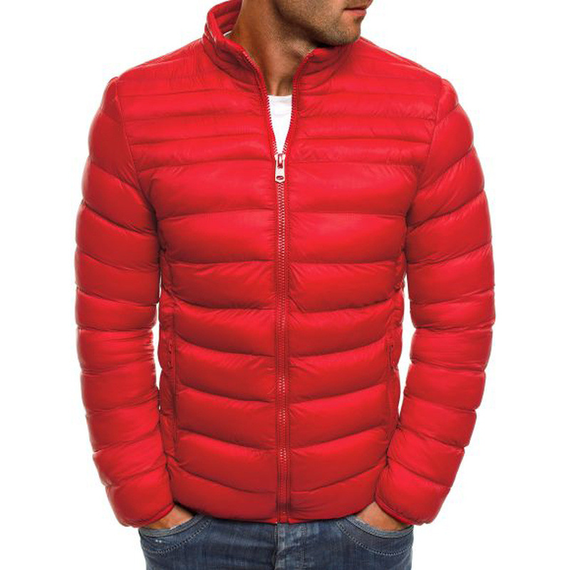 Chaqueta acolchada de algodón para hombres de comercio exterior 2019 Invierno nuevo color puro Chaqueta acolchada de algodón para hombres simple Cuello alto de moda Chaqueta acolchada de algodón de manga larga