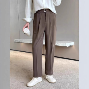 Spring and Autumn Korean Style Loose Men's Solid Color 2025 Stylish Trendy Men's Straight Casual Suit Pants