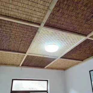 ✅ Original Color Black Line Reed Curtain Wall Decoration Blackout Reed Curtain Partition Roller Curtain B&B Courtyard Decoration Sunshade