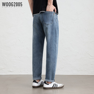 WOOG2005 Washed Printed Straight Denim Trousers Men's 2025 Spring and Summer New Trendy All-match Stretch Casual Pants