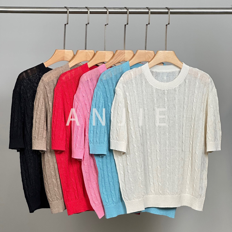 2026 Spring/Summer New Japanese Washi Yarn Knit Short Sleeve Slightly Sheer Lightweight Twisted Texture Round Neck T-Shirt 2026 Spring/Summer New Japanese Washi Yarn Knit Short Sleeve Slightly Sheer Lightweight Twisted Texture Round Neck T-Shirt
