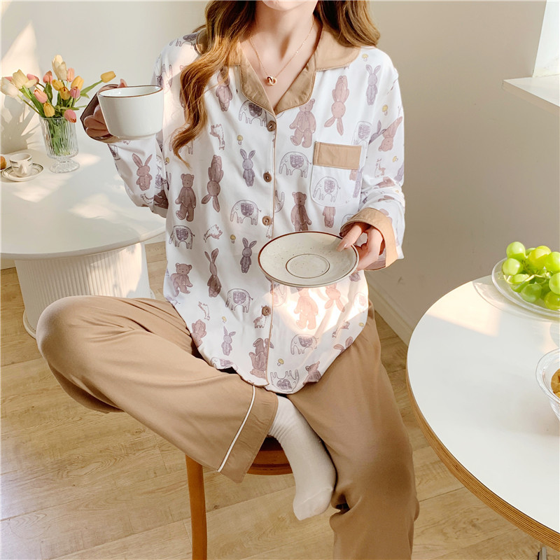 Ropa de confinamiento de primavera con almohadilla en el pecho cardigan de algodón artificial pijama de maternidad pantalones de manga larga ropa de hogar de enfermería posparto verano
