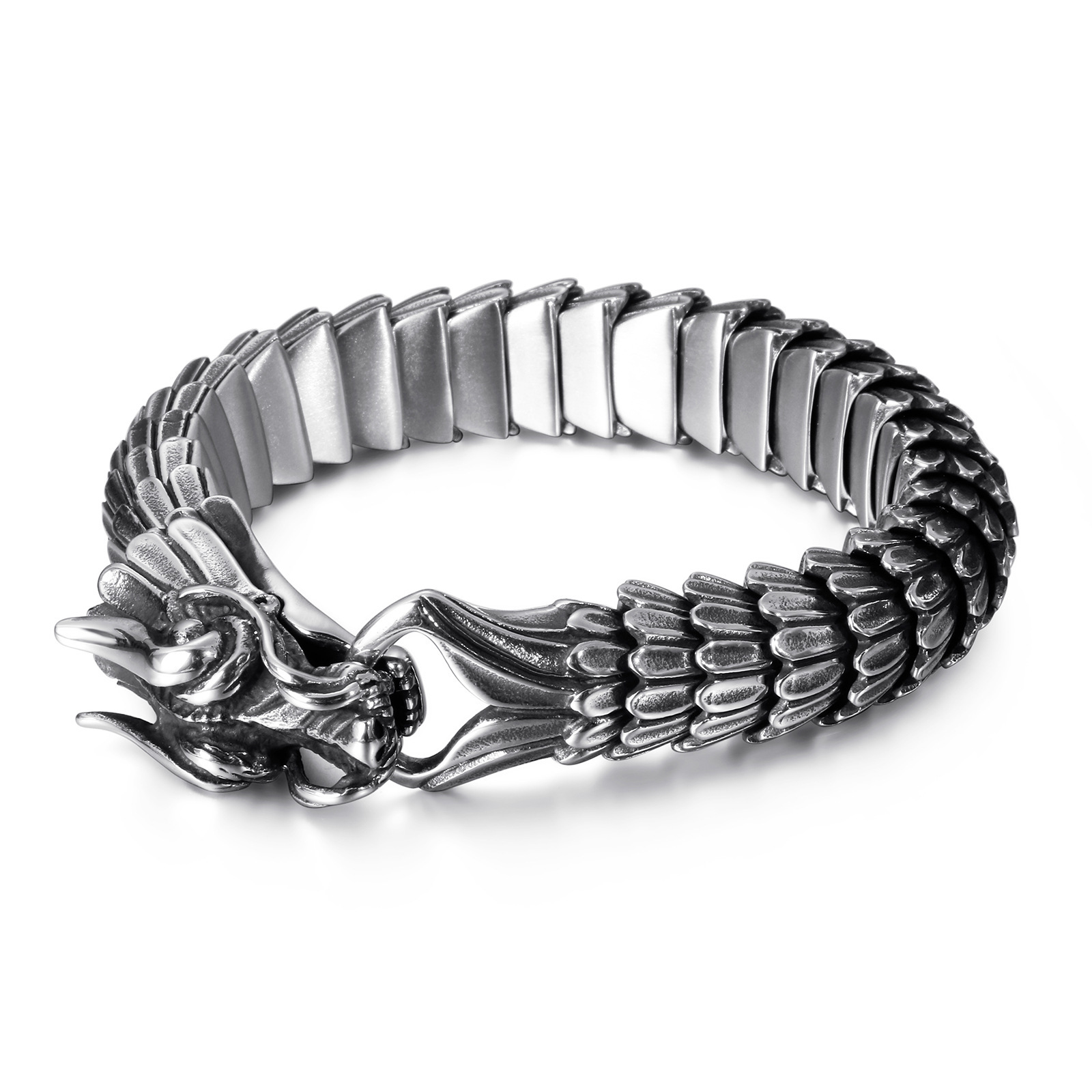 Doce Zodiaco dragón pulsera dragón escala patrón domineering hombres pulsera vintage Acero inoxidable quilla pulsera ventas directas de fábrica