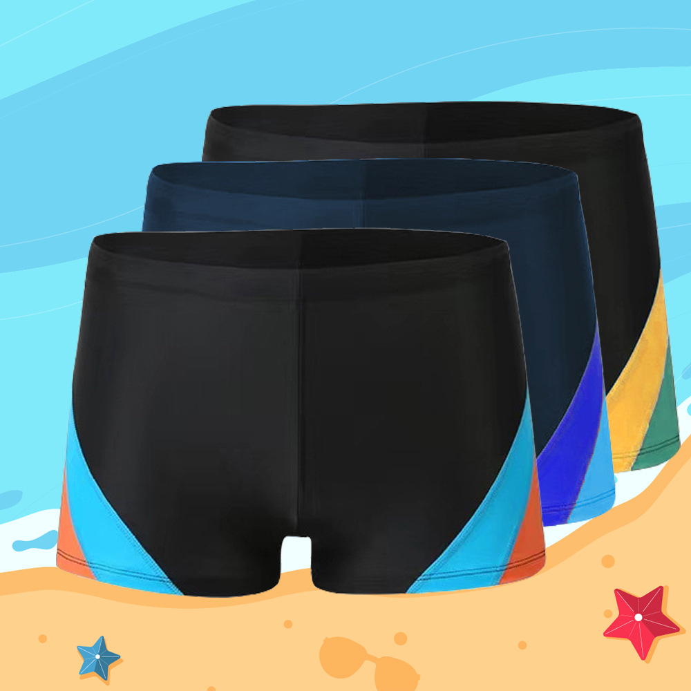 2024 Manufacturer's New Boxer Color Matching Polyester Student Youth Kidsren's Swimming Trunks Boys' Swimming Shorts for Middle and Large Kidsren