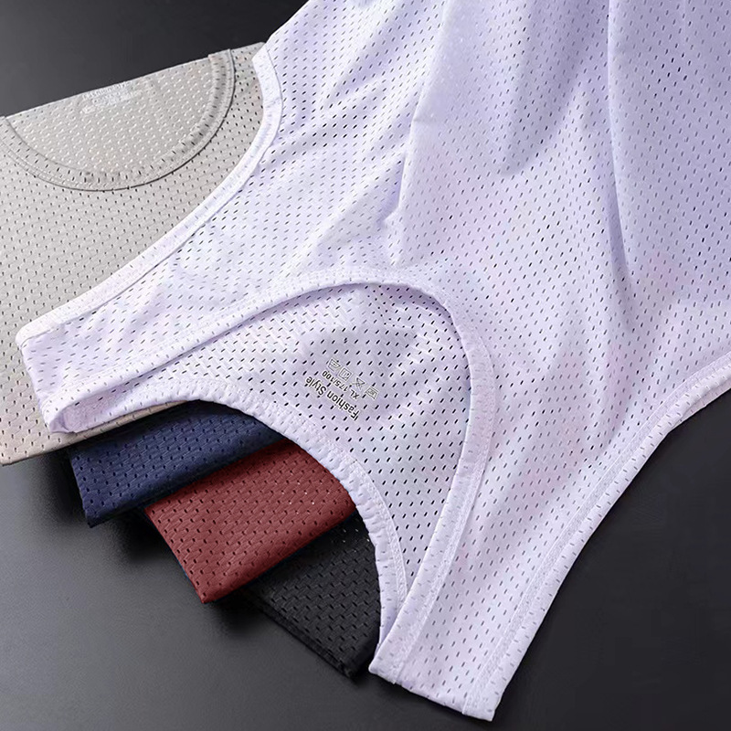 Men's Mesh Ice Silk Vest Round Neck Narrow Shoulder Fitness Sports Quick-drying Top White Lightweight Breathable Sleeveless Waistcoat Men's Mesh Ice Silk Vest Round Neck Narrow Shoulder Fitness Sports Quick-drying Top White Lightweight Breathable Sleeveless Waistcoat