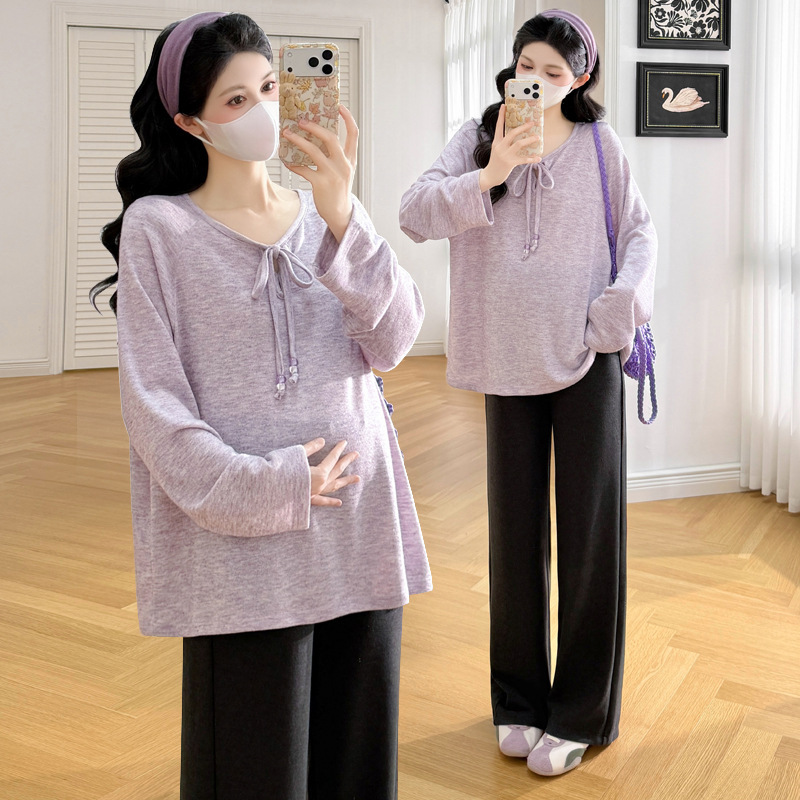 2026 early autumn new maternity autumn wear, loose and fashionable, trendy mom casual plus-size knitted cloud yarn maternity top 2026 early autumn new maternity autumn wear, loose and fashionable, trendy mom casual plus-size knitted cloud yarn maternity top
