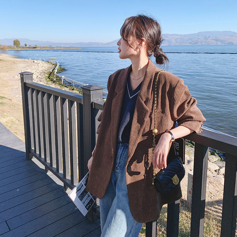 灯芯绒外套女2025年秋季新款时尚加厚西装洋气感复古气质小西服女|undefined