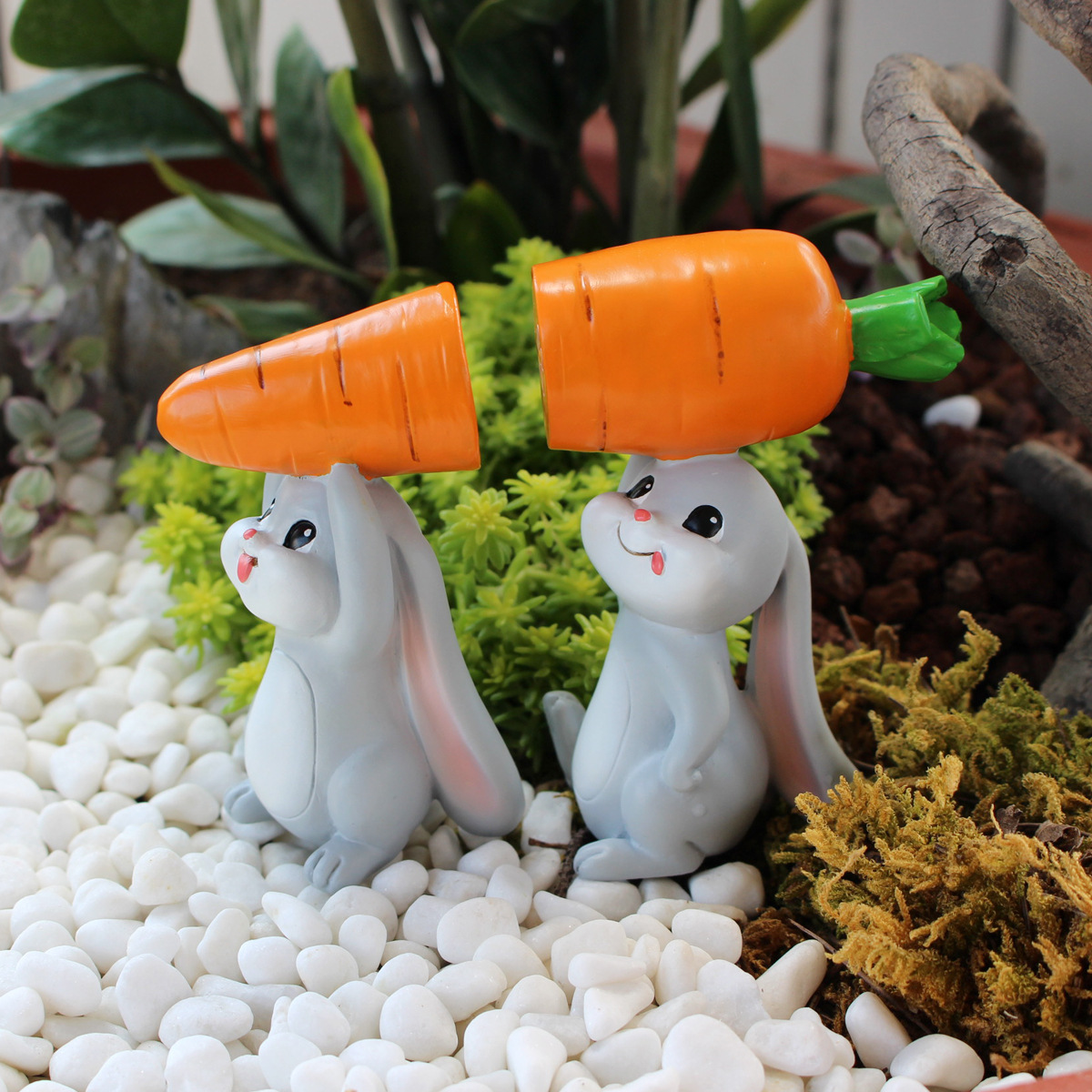 Micro landscape ornaments cute animal fun rabbit carry radish set two naughty cartoon puppy plant resin accessories