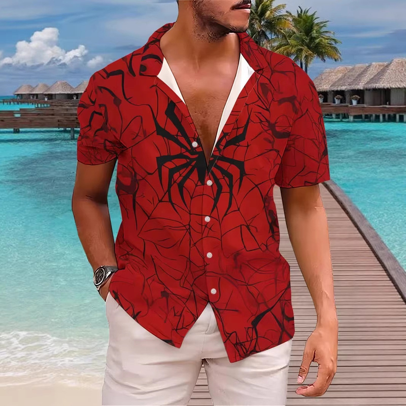 Fashionable Cross-Border New 3D Digital Spider Print Summer Shirt Hot-Selling Men's Spider-Man Casual Shirt Manufacturer