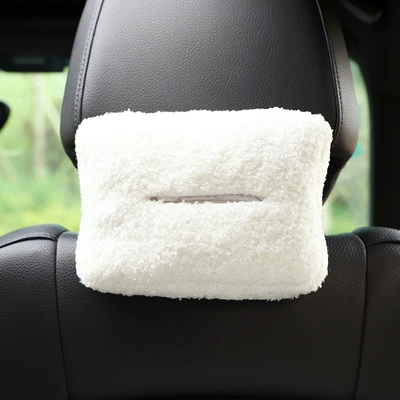 Creative Car Tissue Box, Car Seat Back Tissue Box, Interior Decoration Supplies, Hanging Cartoon Cartoon-Style Lamb Wool Tissue Holder (Car tissue box/set) - a-lamb-velvet-white-tissue-box