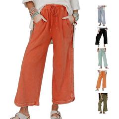 跨境Women's Casual Wide Leg Pants High Waist Acid Wash Baggy