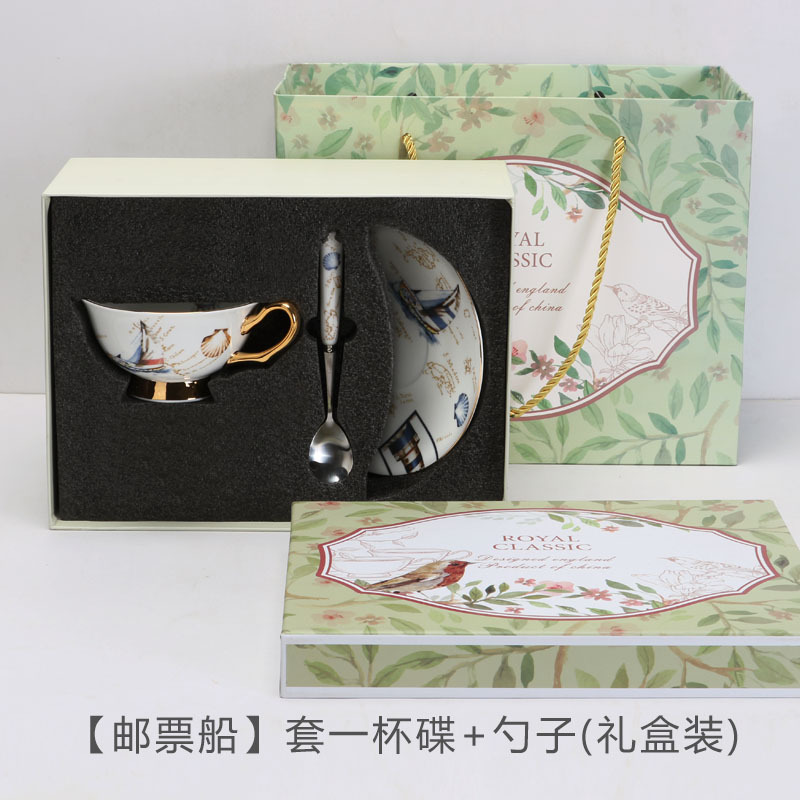 Tazas de café europeas y platos, set de té de la tarde, cerámica exquisita de alta calidad con cucharas de flores, set de tazas de té, caja de regalo