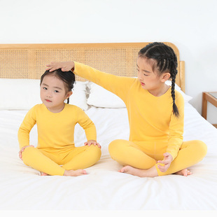 One-piece delivery Children's warm suit AB surface double-sided brushed seamless round neck long johns thickened thermal underwear