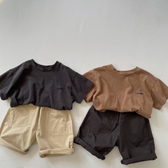 GL-kids韓版夏季兒童童趣漫畫可愛短袖T恤 男女童純色系寬鬆休閒T