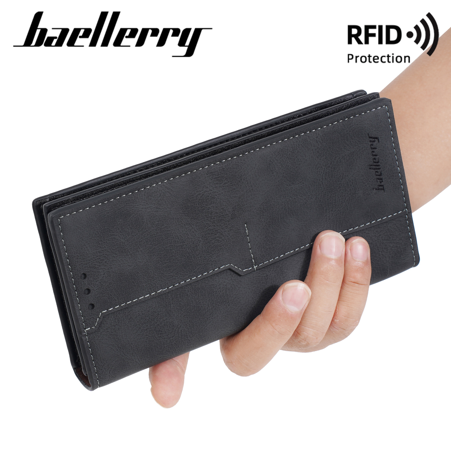 新款男士钱包长款商务多卡位钱夹大容量多功能RFID高级感手拿包男