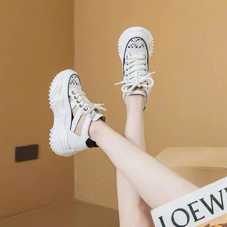 Zapatillas Deportivas de Plataforma con Cordones para Mujer, Estilo Dad Shoes, Aumentan la Estatura, Versátiles para el Verano, con Bloques de Color, Transpirables y Huecas, Aumentan la Estatura image 10
