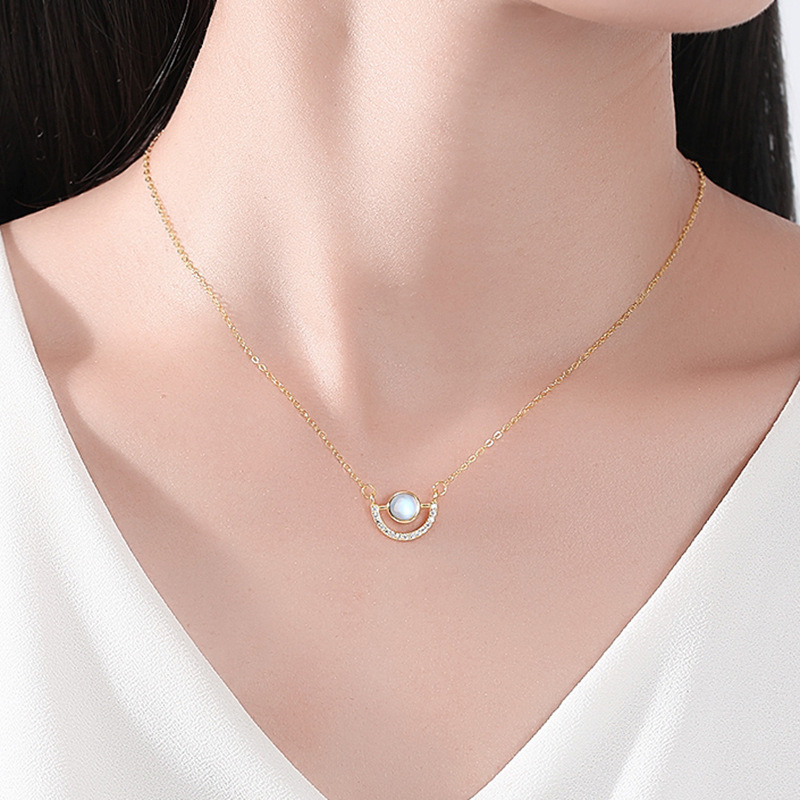 Creativo estilo geométrico s925 collar de plata de las mujeres de estilo coreano de moda semicírculo clavícula Cadena de plata joyería de regalo al por mayor