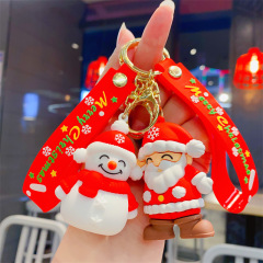 漫画かわいいサンタクロースキーチェーンストラップ自動車キーチェーンカバンストラップ装飾クリスマス小さな贈り物卸売