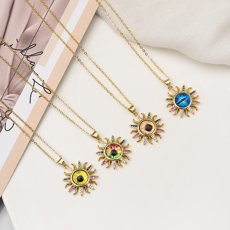 Retro Devilu0027S Eye Flower Copper Enamel Opal Zircon Pendant Necklace