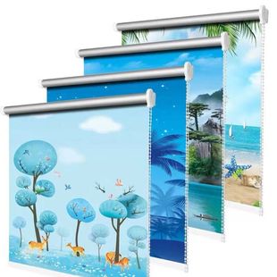 Roller Blinds, Fully Blackout, Sunshade, Waterproof, Sunproof, Heat Insulation, Punch-Free, Bedroom, Kitchen, Bathroom, Adjustable Hand-Pull Type